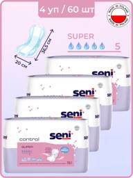 Seni Control Super Urinary Pads, 5 Drops, 60 Pads 60 Count #1