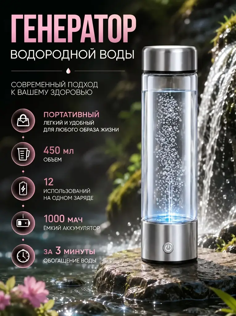 ROASTERSY Hydrorich Portable Hydrogen Water Generator, 450 ml #1