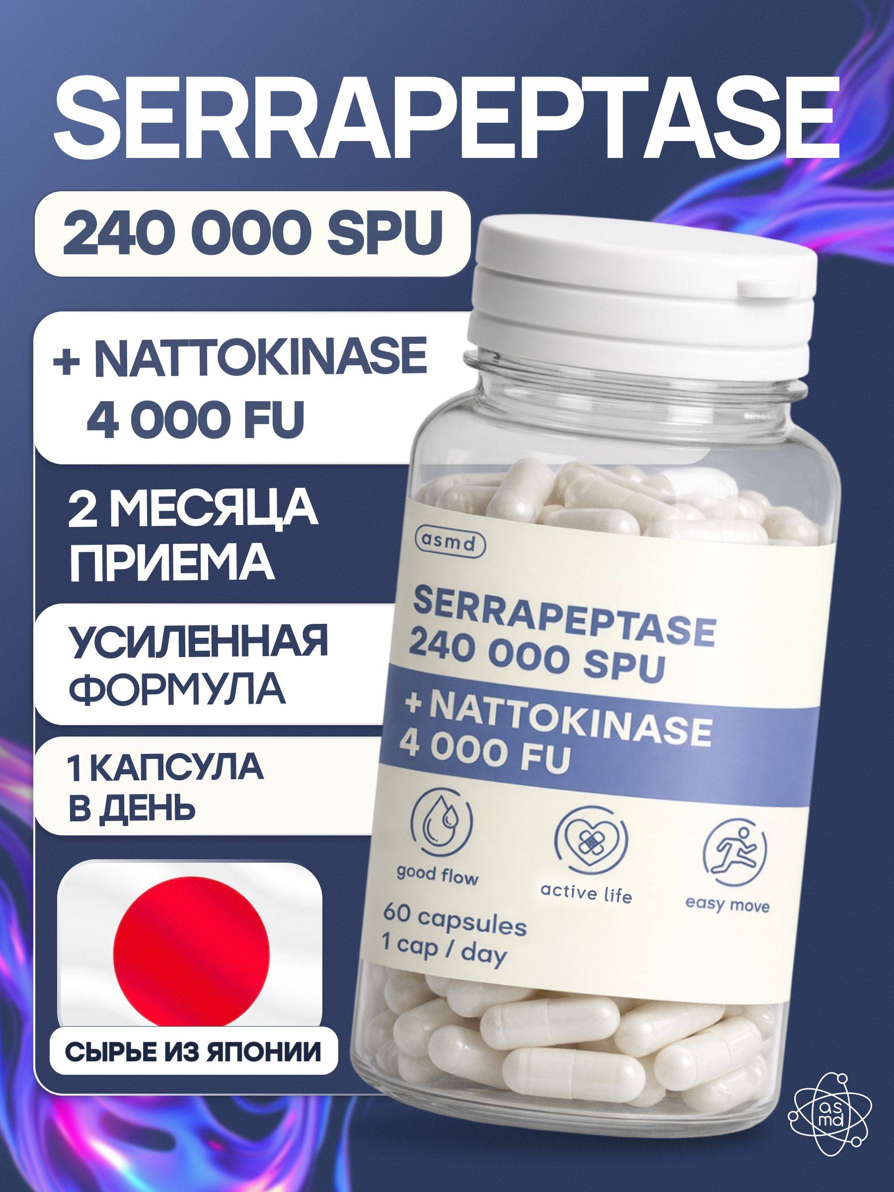 ASMD Serrapeptase + Nattokinase Enzyme Complex 60 Servings