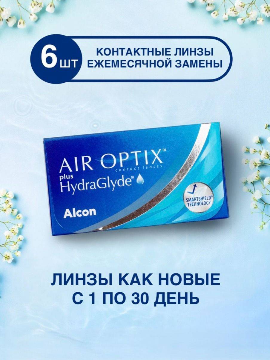 Alcon AIR OPTIX HydraGlyde Monthly Contact Lenses, -2.50 D, 6-Pack 6 Count