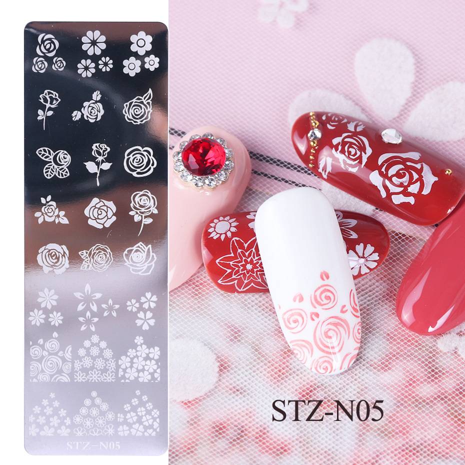 Stainless Steel Nail Art Stamping Plate with Retro Floral Design, 1 Pc