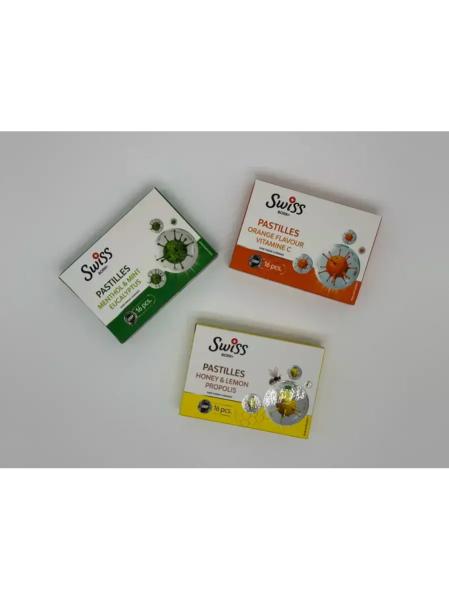 Swiss Bork Throat Lozenges with Menthol, Mint & Eucalyptus Tablets