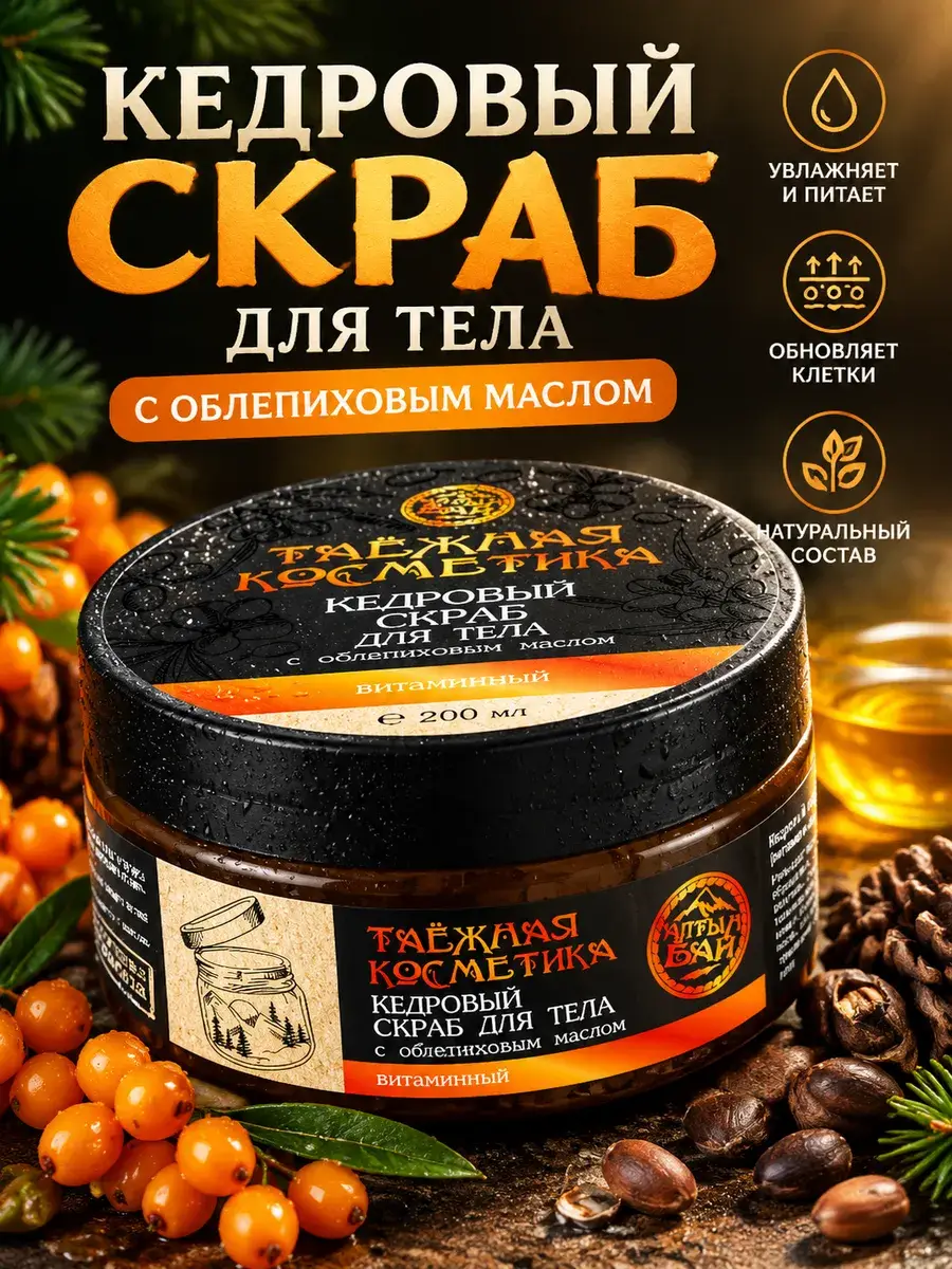 Altyn Bay Cedar Body Scrub with Sea Buckthorn Oil 200 ml