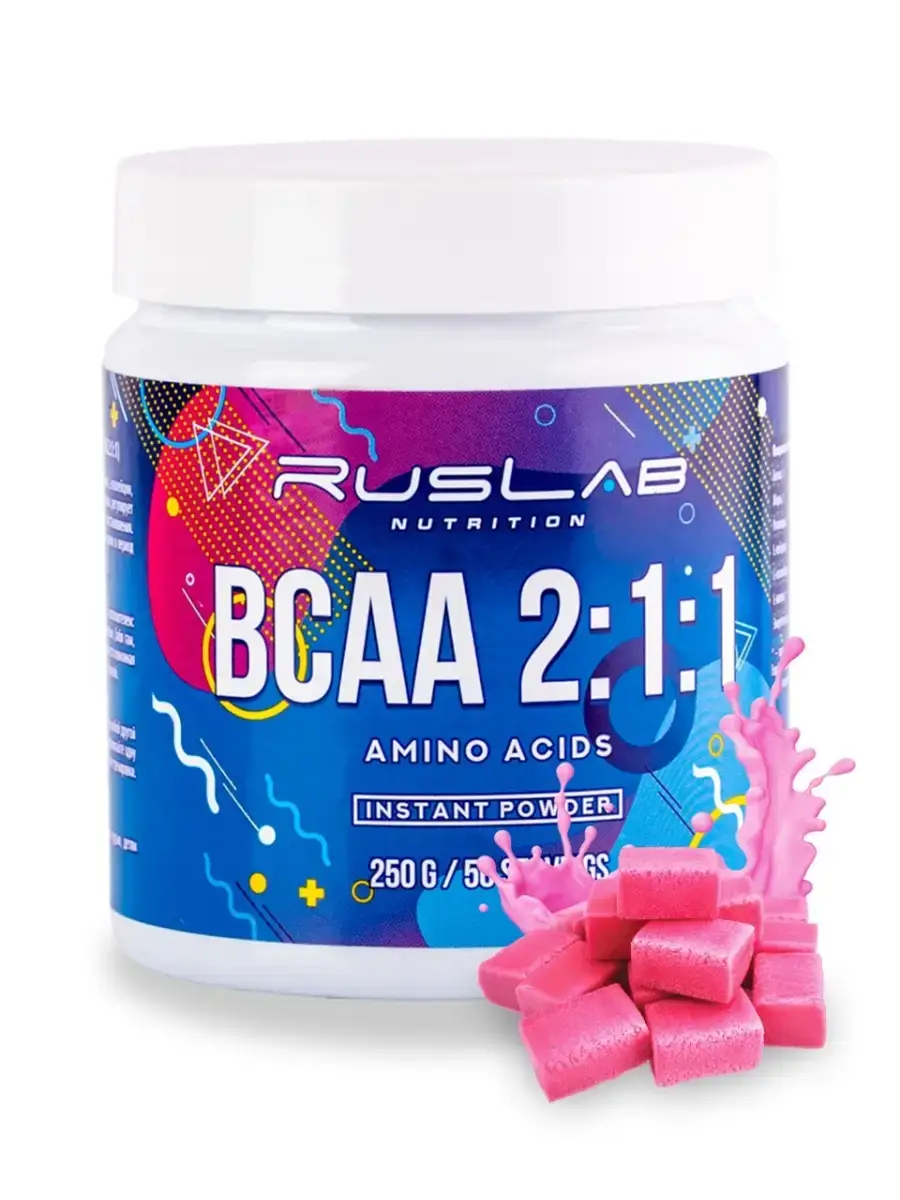Ruslabnutrition BCAA 2:1:1 Powder, Bubble Gum, 250 g