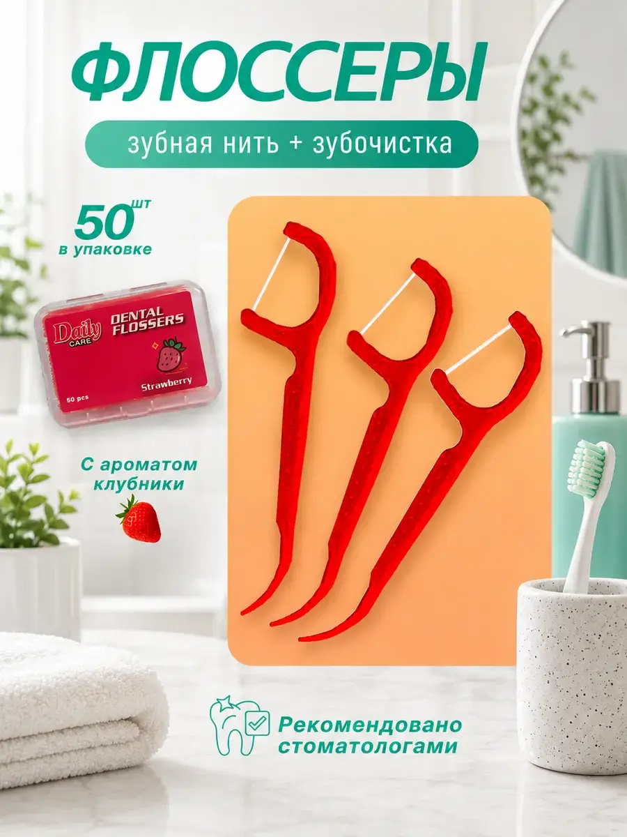 Flosser STO Dental Floss Picks with Toothpicks, 50 Pieces