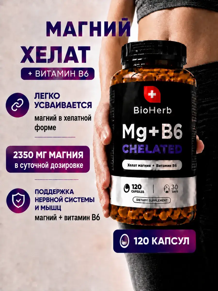 BioHerb Magnesium B6 Chelate 120 Capsules 400 mg, 120 Count