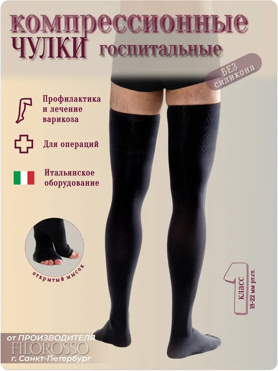 FILOROSSO Men's Hospital Compression Stockings Class 1 1 Pair