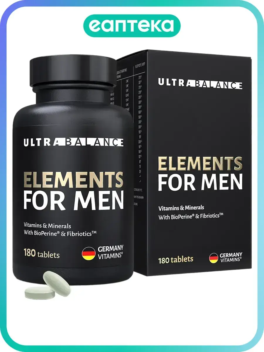 UltraBalance Elements for Men Premium Vitamins & Minerals 180 Tablets 950 mg, 180 Count