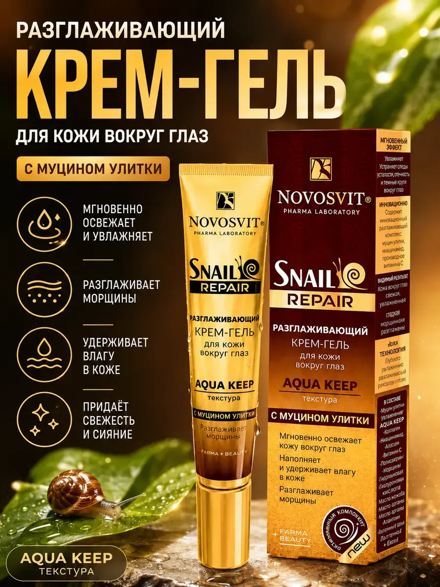 Novosvit Aqua Keep Eye Cream Gel with Snail Mucin 20 ml