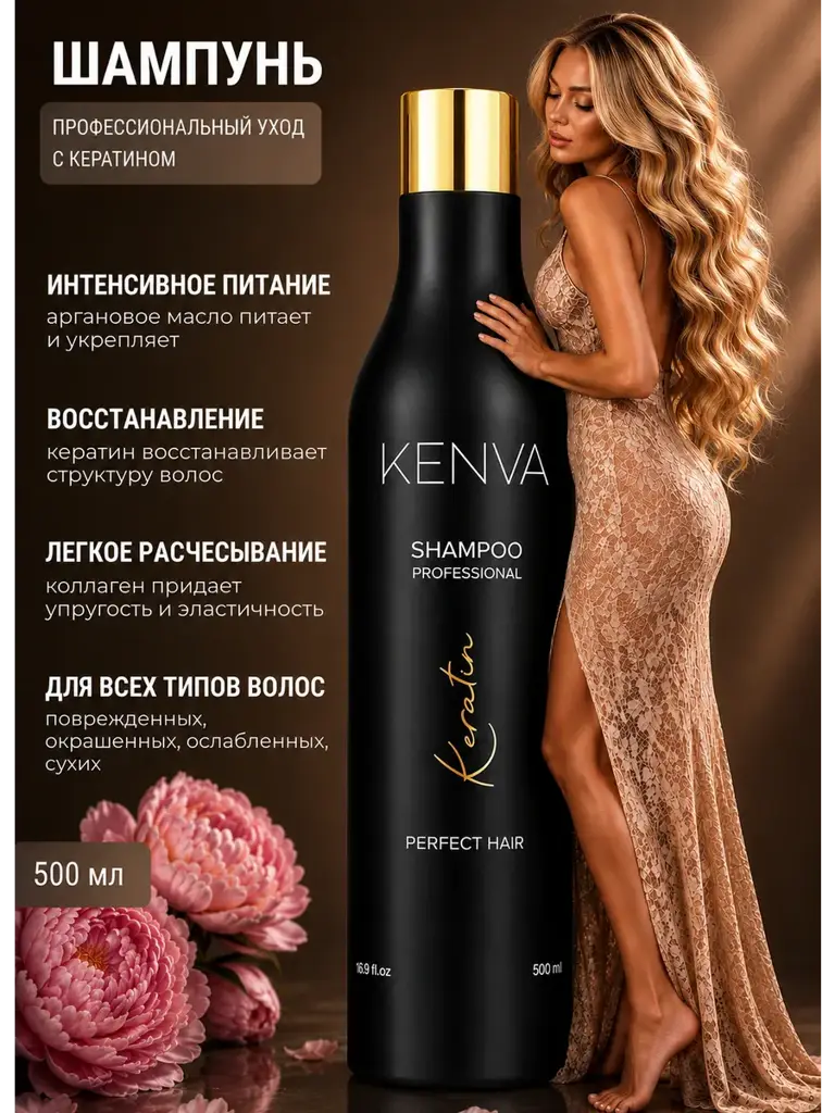 KENVA Professional Hair Shampoo with Keratin 500 ml #1