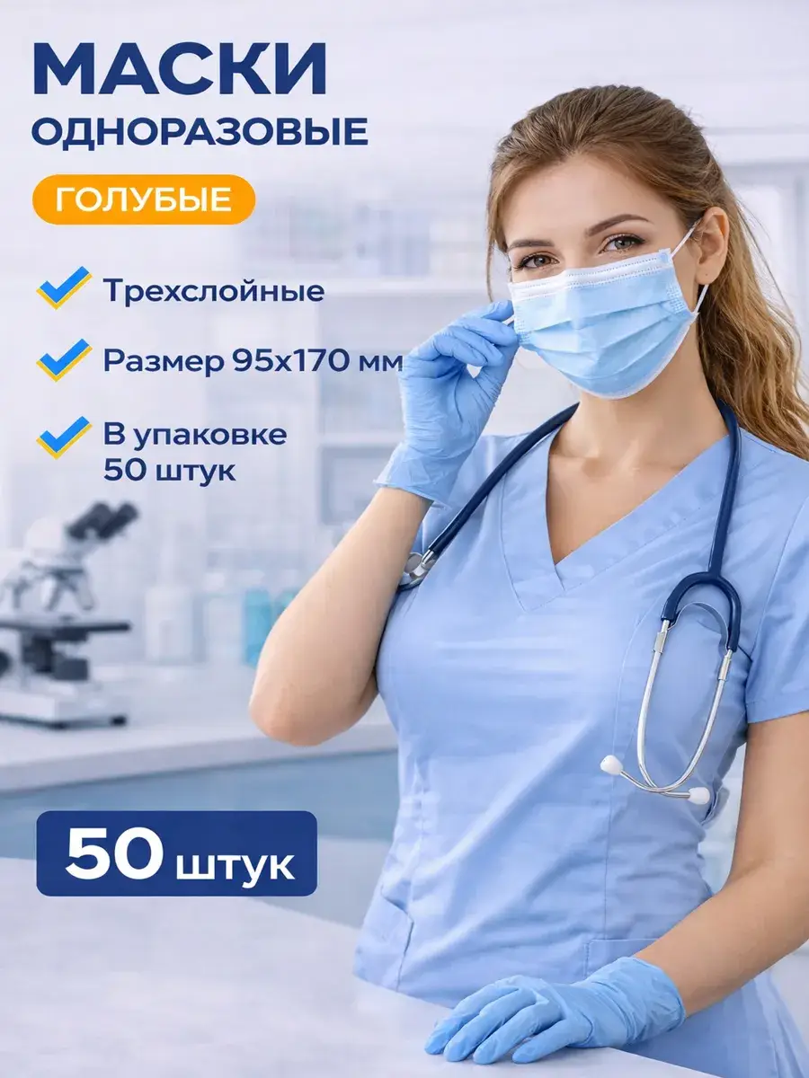 KPD Disposable Face Masks Blue 3-Ply 50 Pack Mask 50 Count