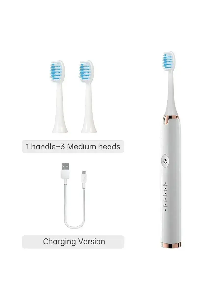 TONGWODE Electric Toothbrush White with 3 Heads 1 Pack