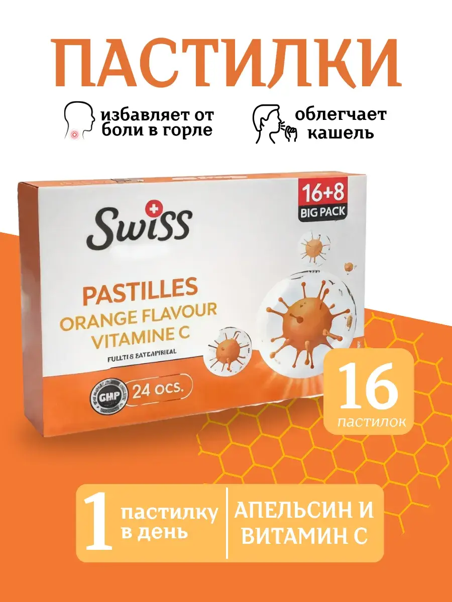 SWISS Throat Lozenges Lemon Menthol Echinacea 24 pcs