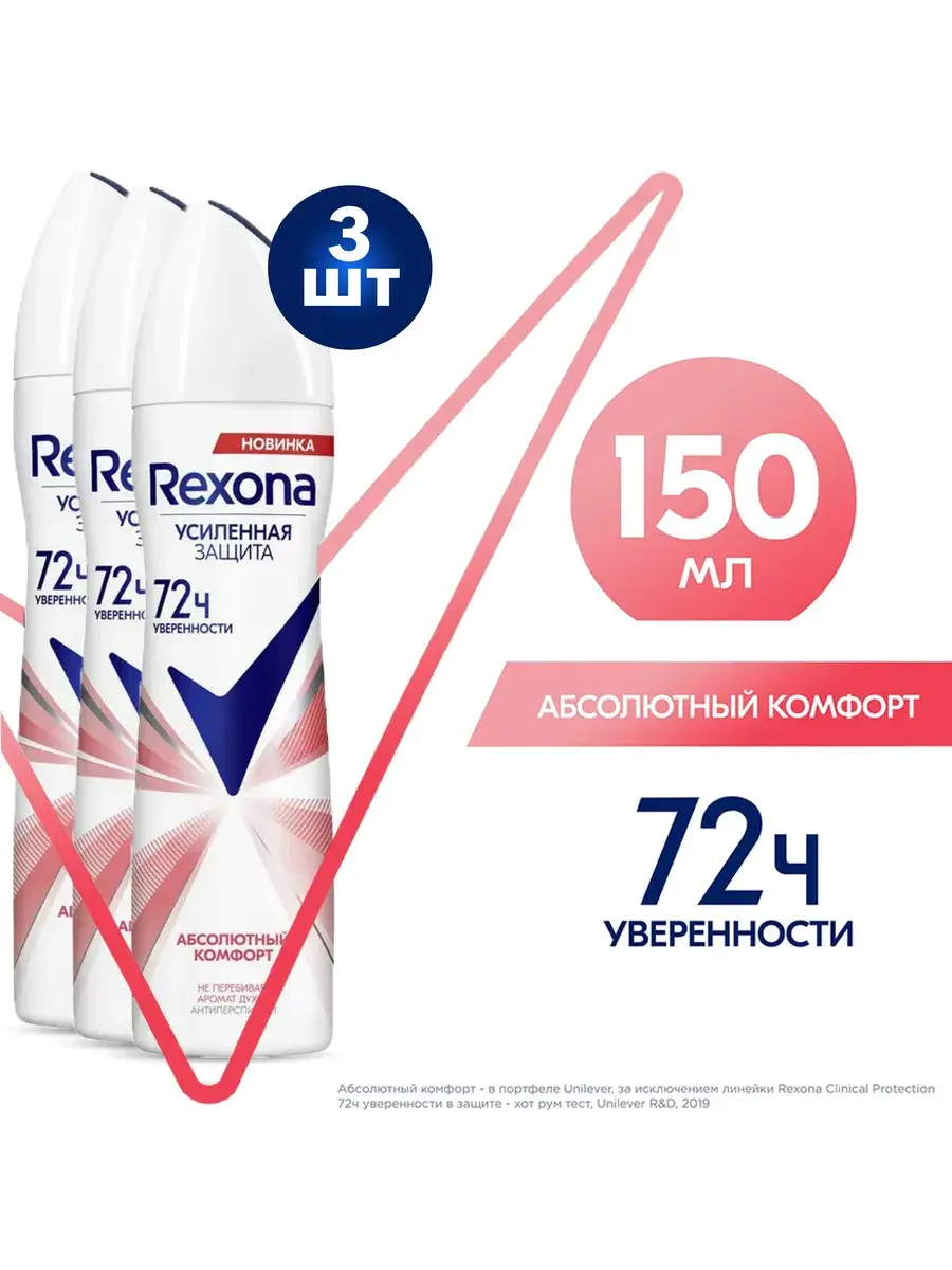 Rexona Absolute Comfort Aerosol Deodorant 3 Pack 150 ml, 3 Count