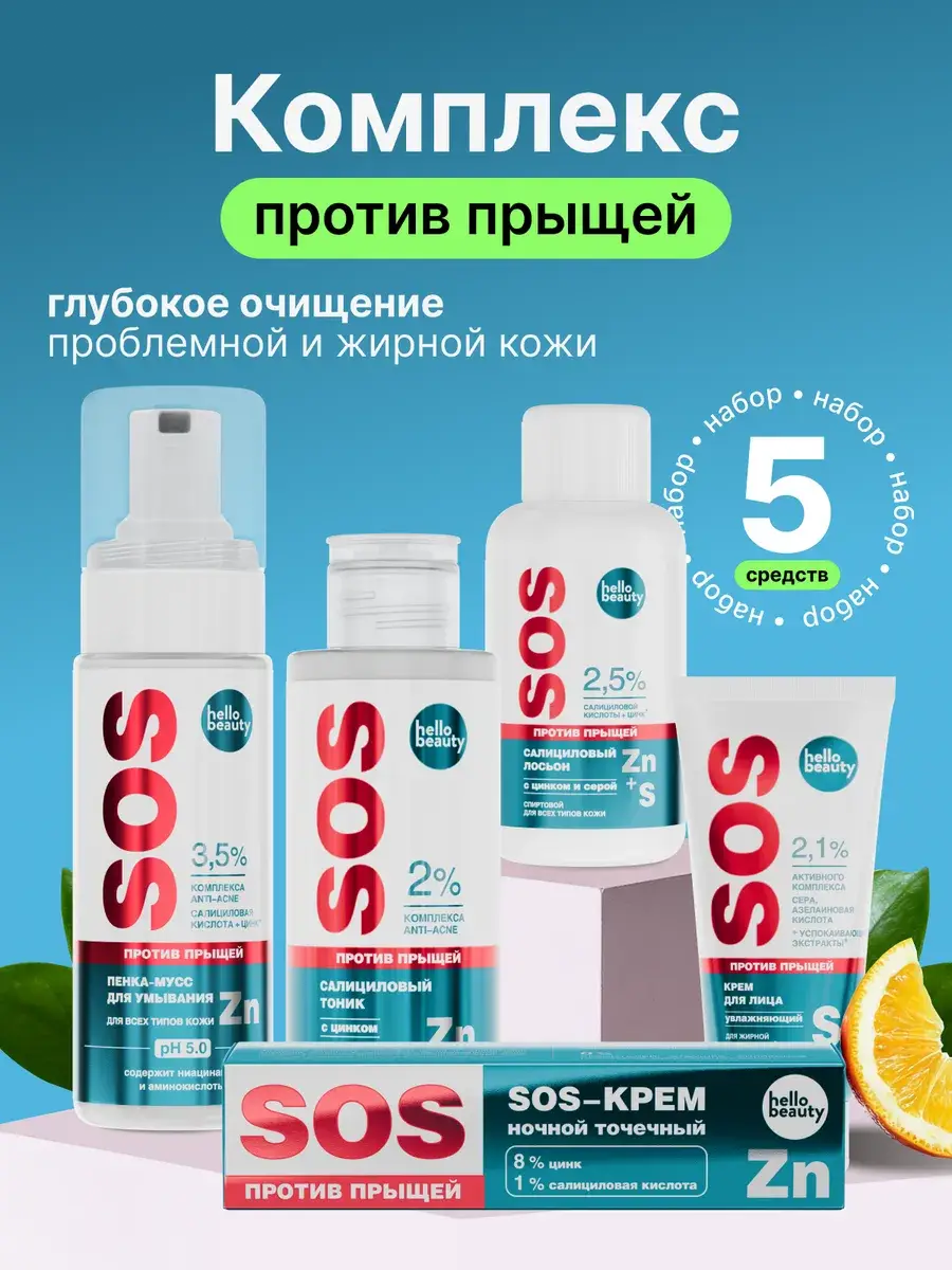 Hello Beauty SOS Acne & Blemish Facial Care Set, 5-Piece Kit