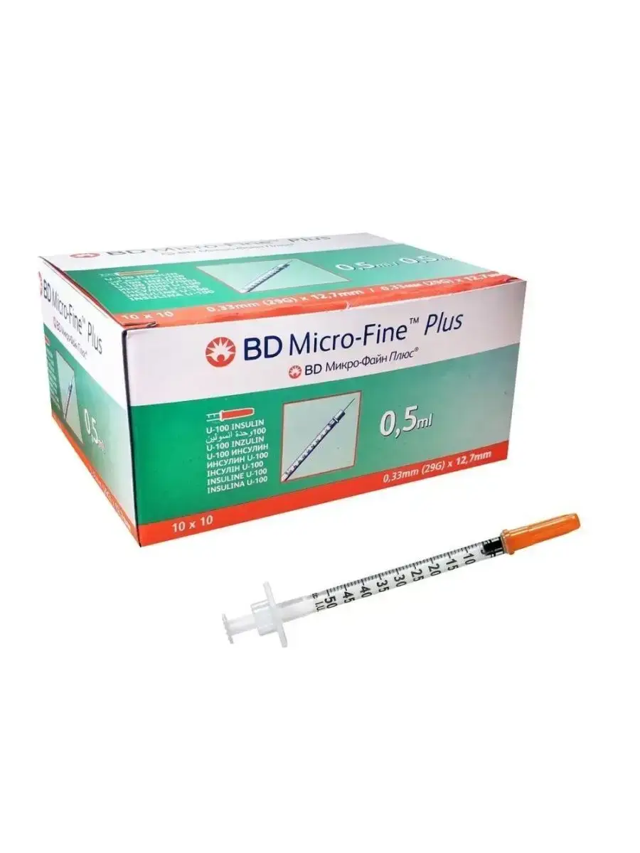 BD Micro-Fine Plus Insulin Syringes U-100 (100 Pack) 0.5 ml, 29 g