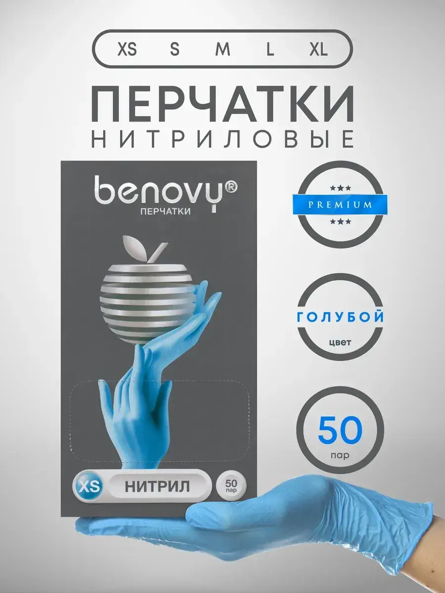 Benovy Blue Nitrile Gloves 100 Count