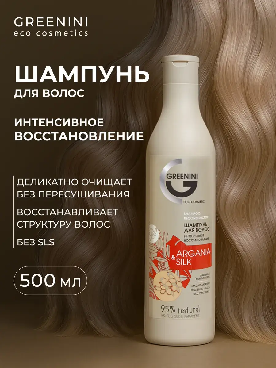 Greenini Intensive Hair Repair Shampoo with Argan Oil & Silk, 500 ml