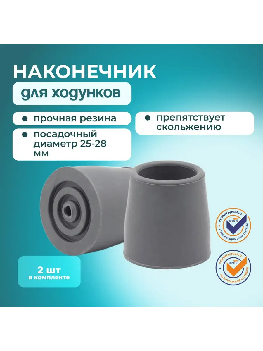 Grey Rubber Crutch Tips 2-Pack 28 mm