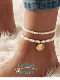 Le Zari Jewel Double Pearl Ankle Bracelet Set #1