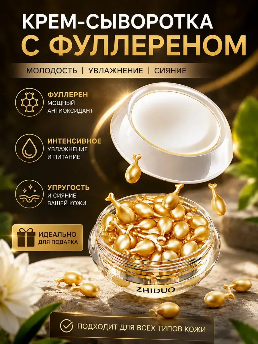 ZHIDUO Fullerene Capsule Cream Serum for Dry Skin, 10ml, 30 Capsules