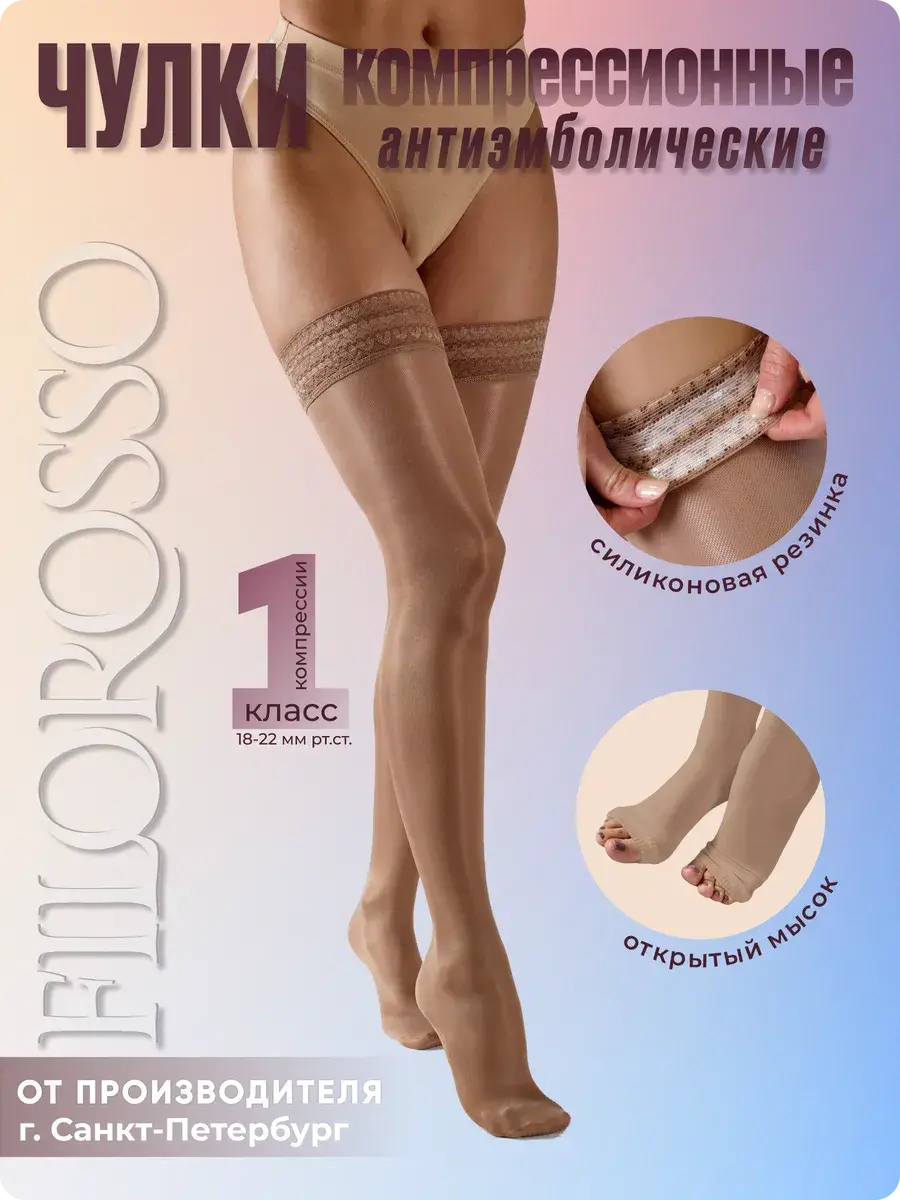 FILOROSSO Compression Stockings Class 1 Beige Lace Top 1 Pair
