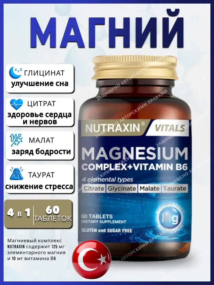 NUTRAXIN Magnesium Complex + Vitamin B6 Tablets, 60 Tablets
