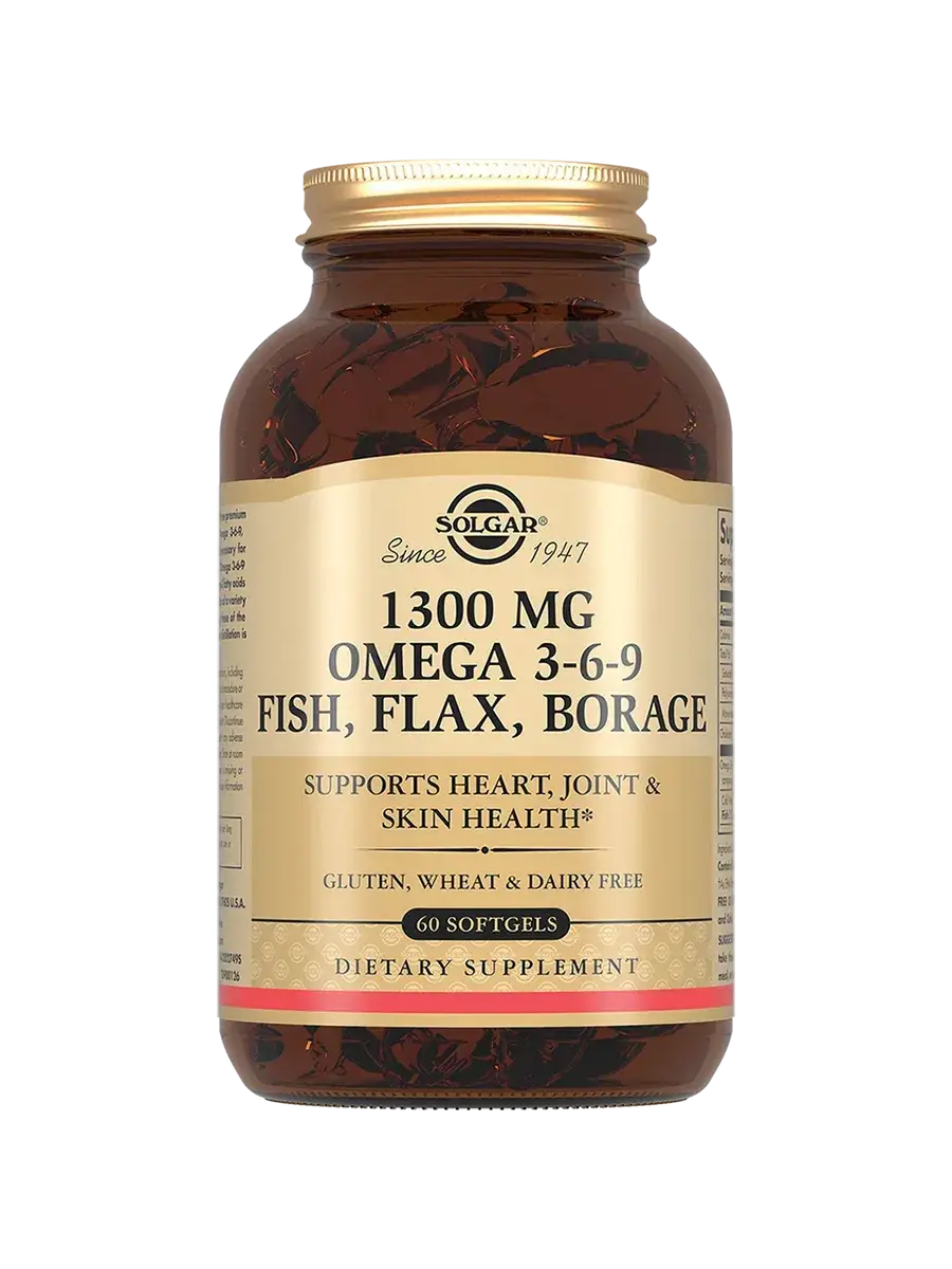 SOLGAR Omega 3-6-9 Fatty Acid Complex 60 Capsules 1300 mg, 60 Count