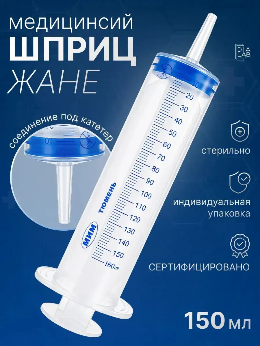 Jane Medical Syringe 150 ml, Catheter Connector, 1 Pack