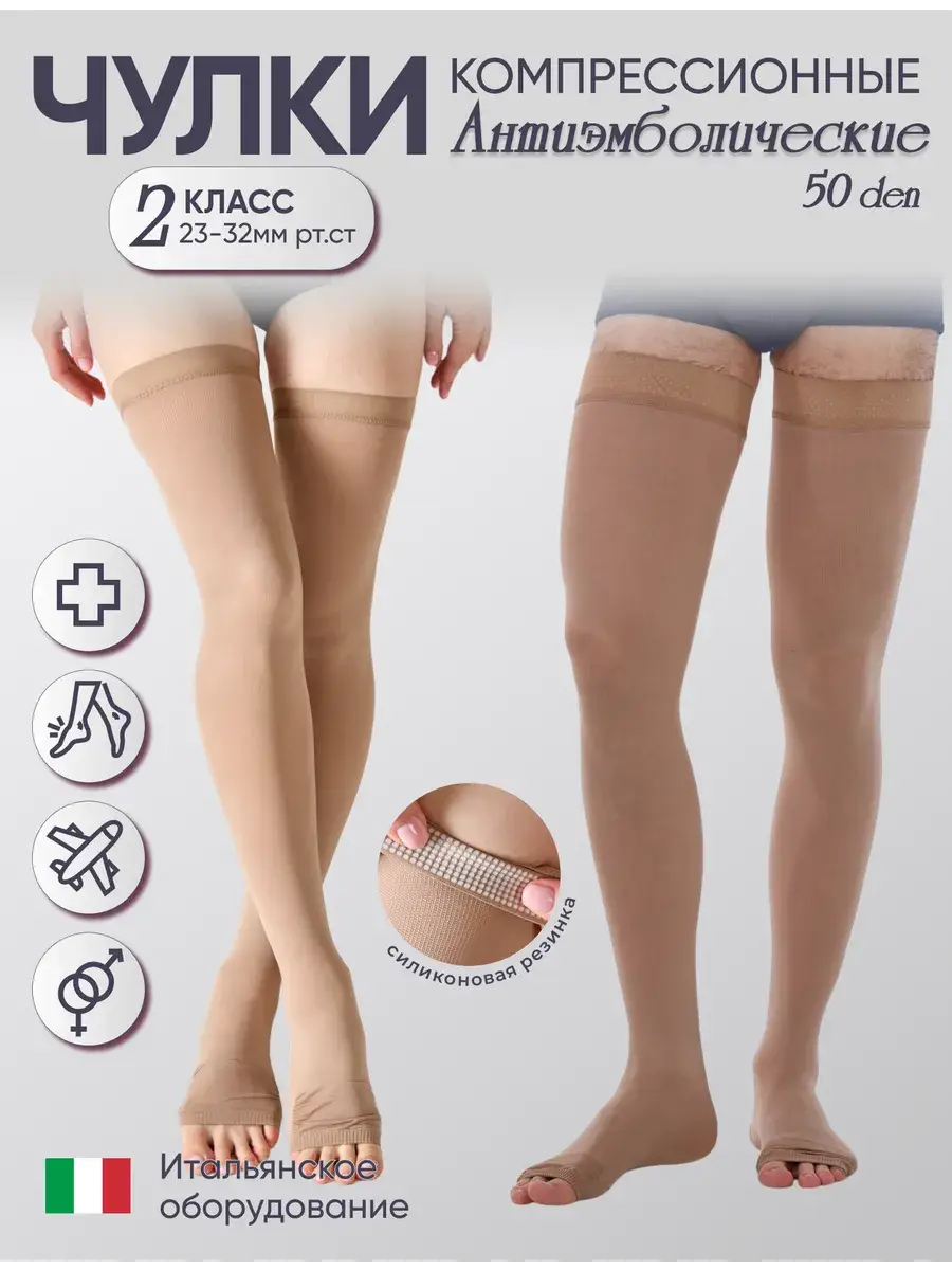 FILOROSSO Anti-embolism Compression Stockings Class 2 Beige Open Toe