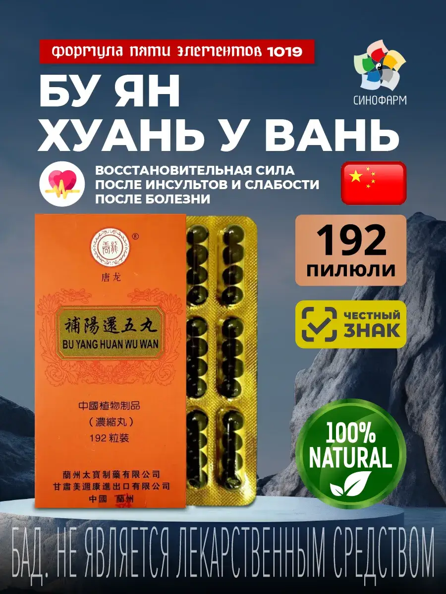 Five Elements Formula 1019 Bu Yang Huan Wu Wan Pills 192 pcs