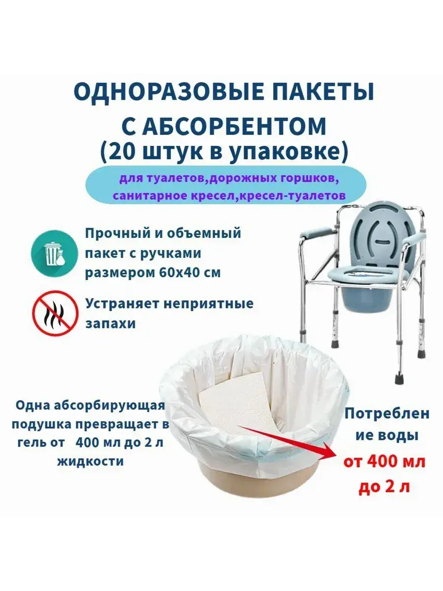 Disposable Toilet Seat Absorbent Bags, 20-Pack