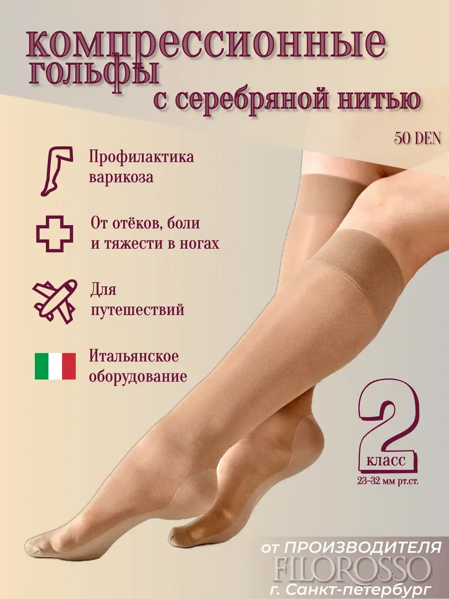 FILOROSSO Compression Knee Highs Class 2 Beige 1 Pair Hand Sanitizer