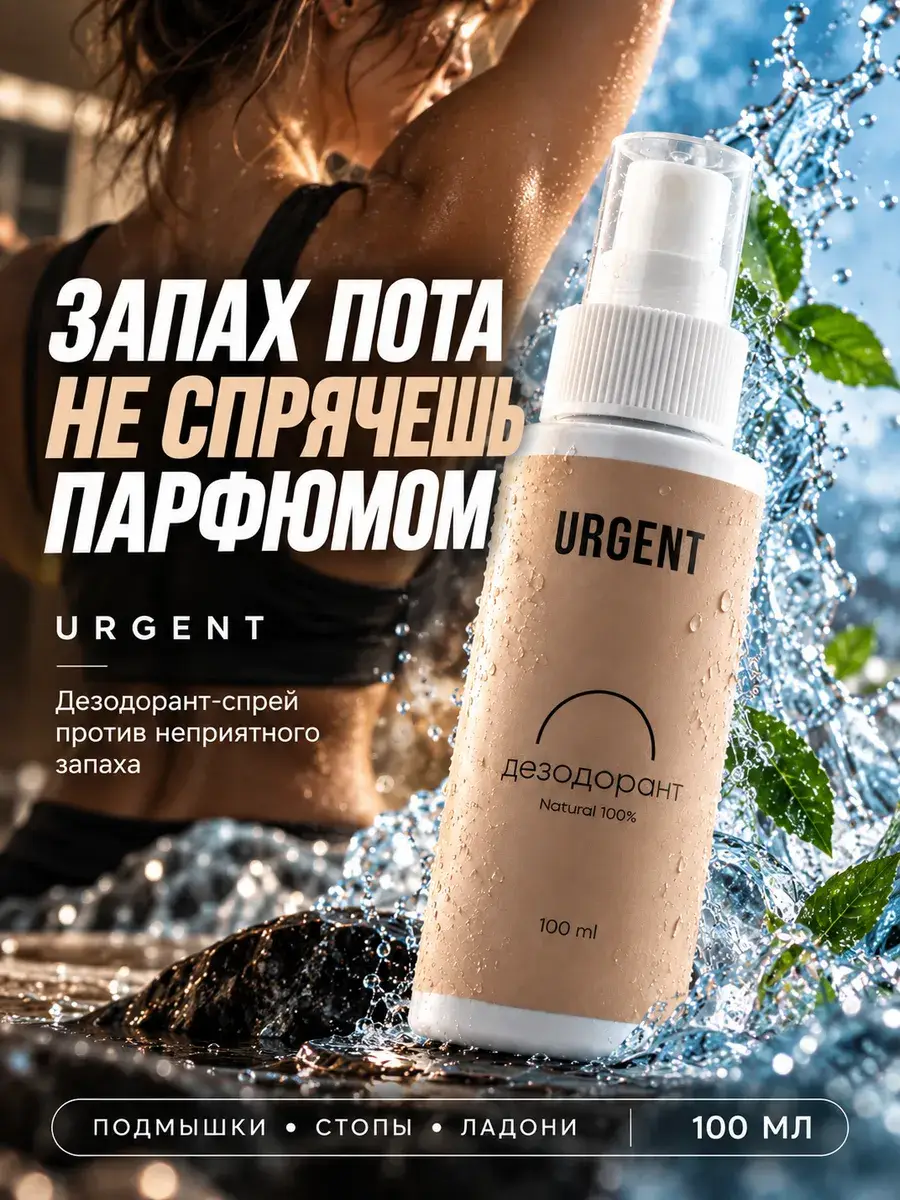 URGENT Natural Peony Scent Deodorant Spray, 100 ml