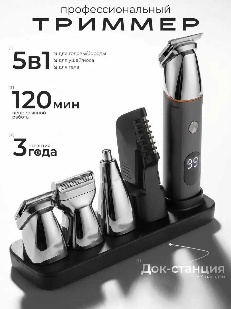 HEFFNER Men's Beard, Hair and Body Trimmer 5 in 1