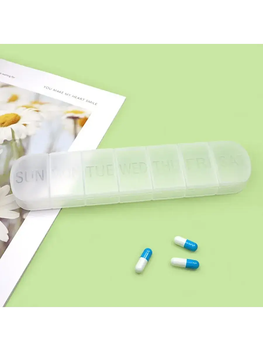 NNNB Portable Weekly Pill Case White, Translucent Tablets