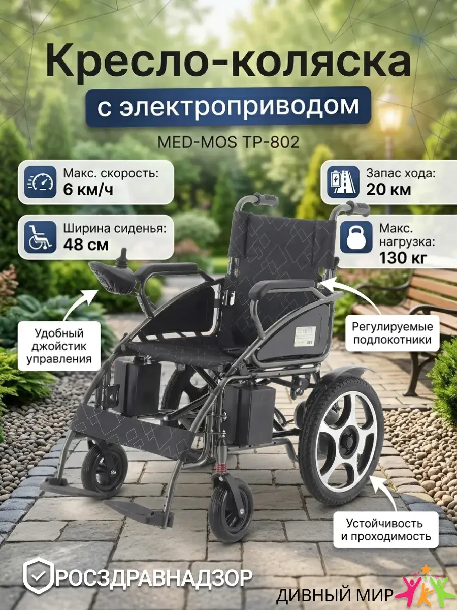 Med-Mos TP-802 Electric Wheelchair, 6 km/h, 12 Ah Battery