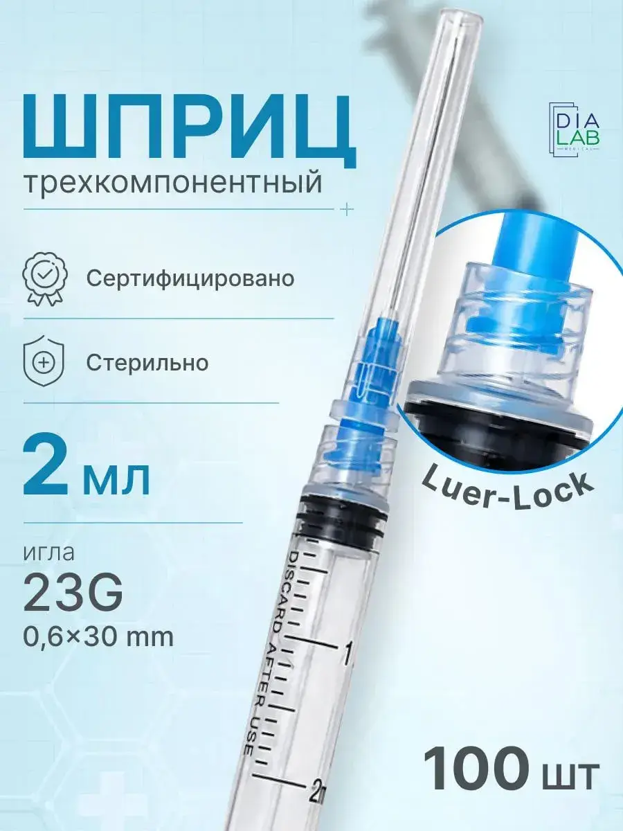 Disposable Medical Syringes 100-Pack 2 ml, 100 Count