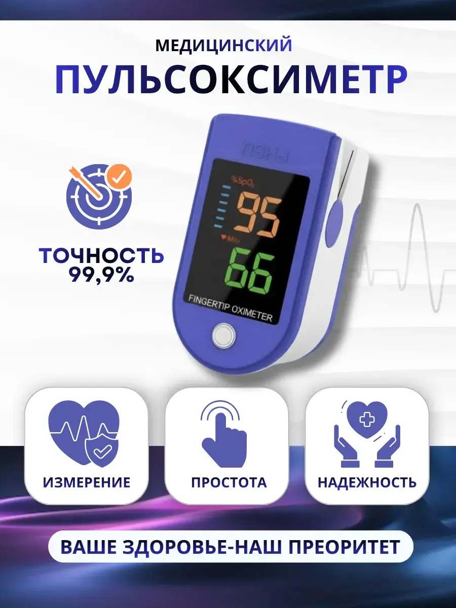 Medical Pulse Oximeter, Finger-Clip, Blue/White