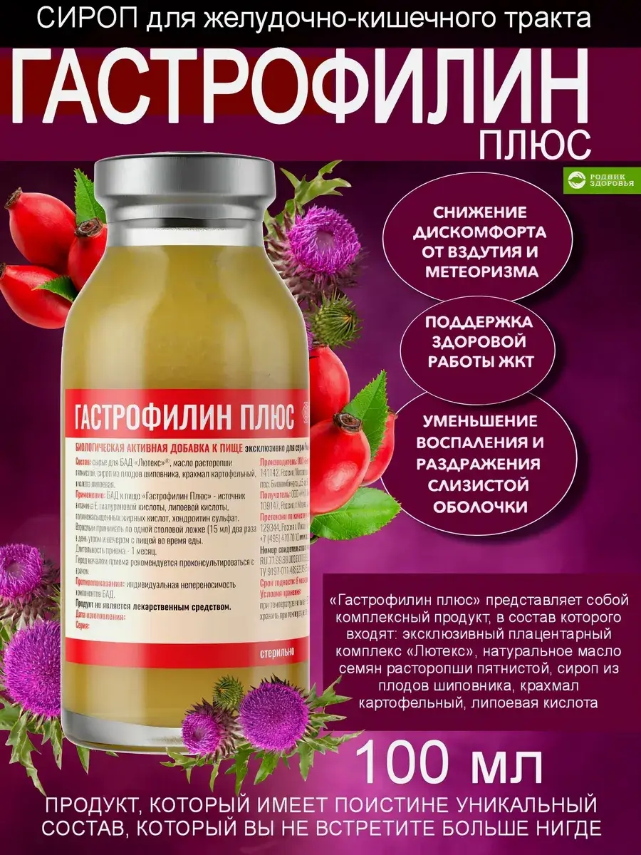 Rodnik Zdorovya Gastrophilin Rosehip Stomach Syrup