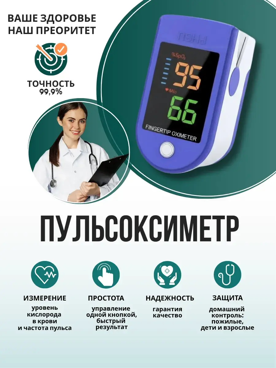 Medical Fingertip Pulse Oximeter Blue and White