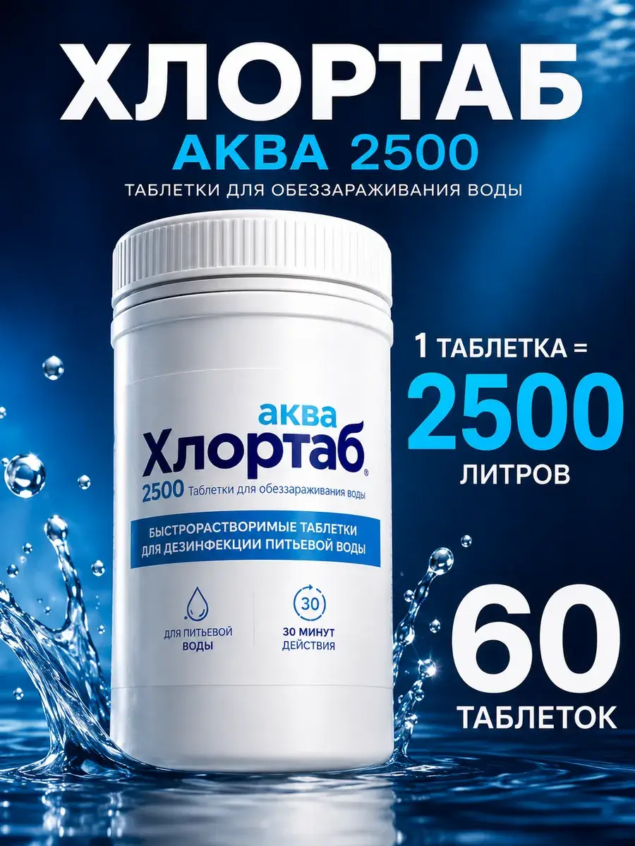ChlorTab Aqua 2500 Chlorine Disinfectant Tablets, 60 pack