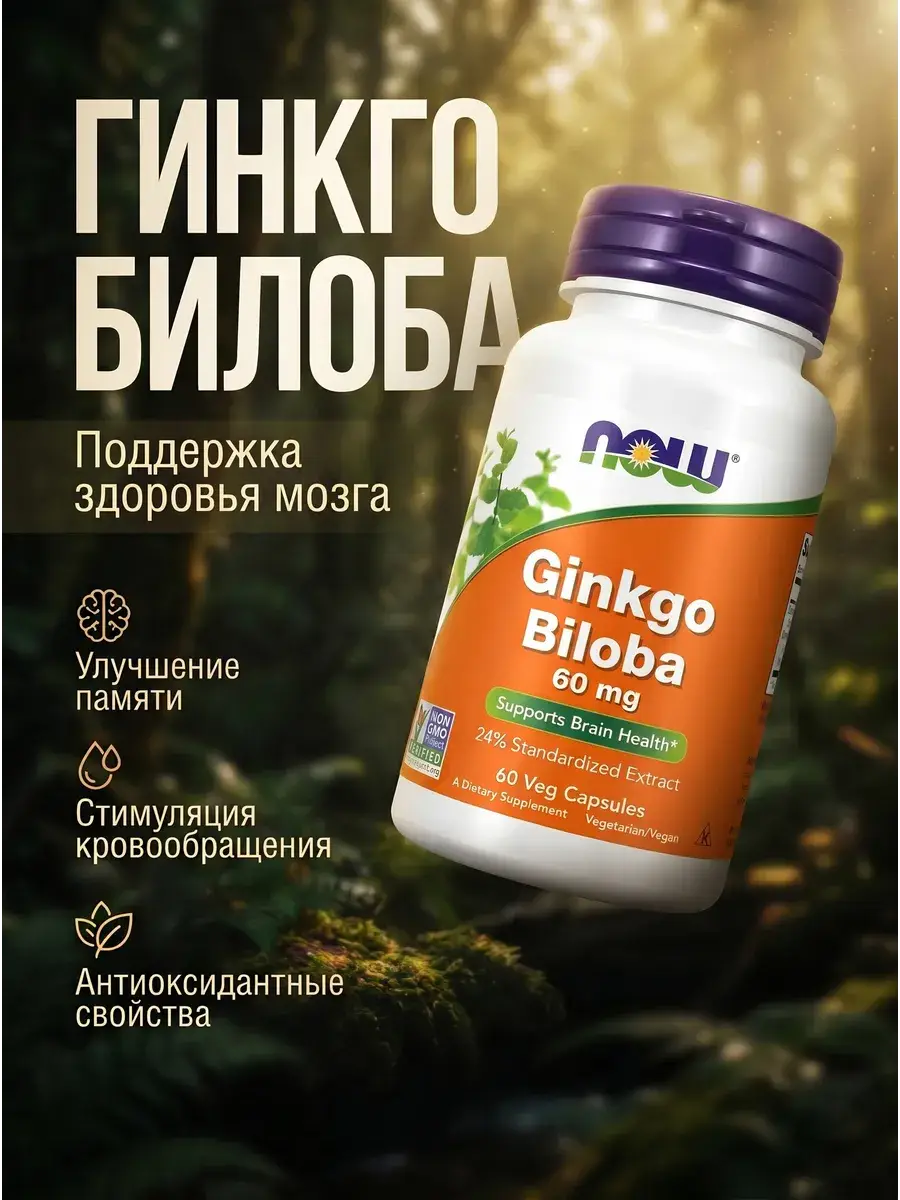 NOW Ginkgo Biloba Extract Forehead Patches 60 mg, 60 Count