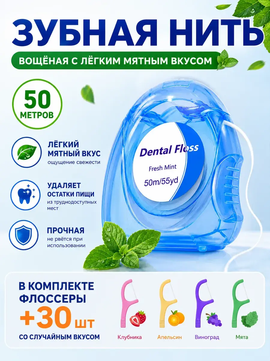 Rimi Smile Mint Dental Floss Set with Flossers 50 m