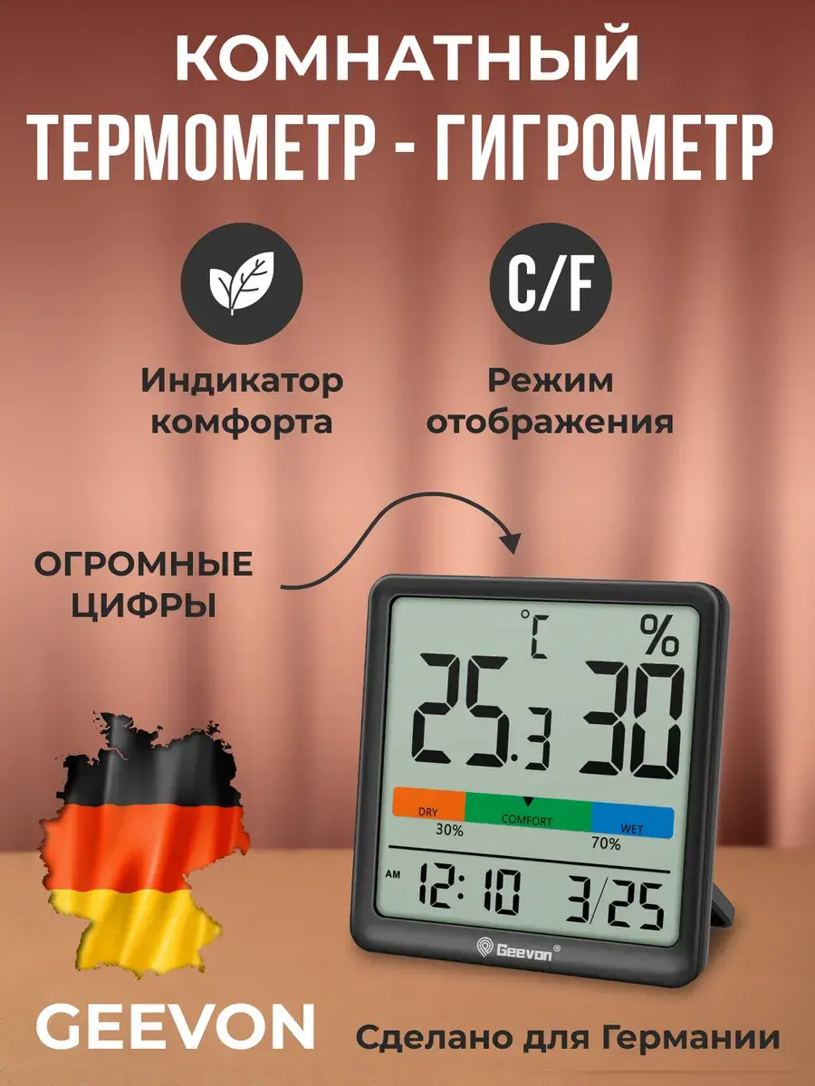 GEEVON Indoor Thermo-Hygrometer with Clock and Calendar