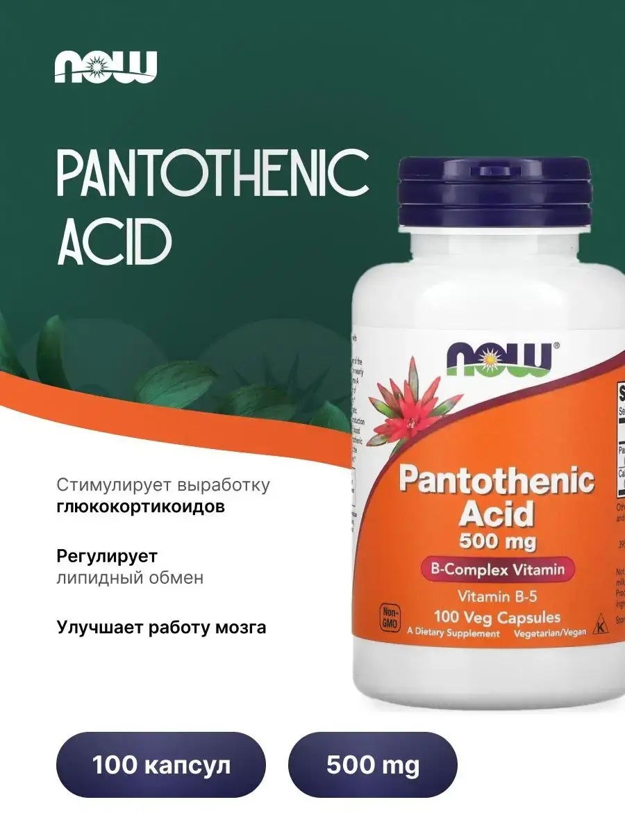 NOW Pantothenic Acid 500 mg (Vitamin B5) - 100 Capsules