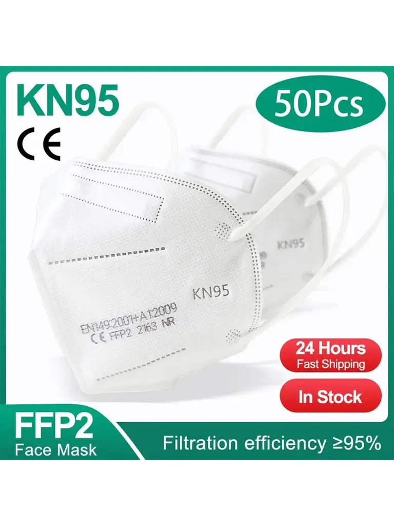 KKFFGO FFP2 KN95 White Adult Face Mask 50 Count #1