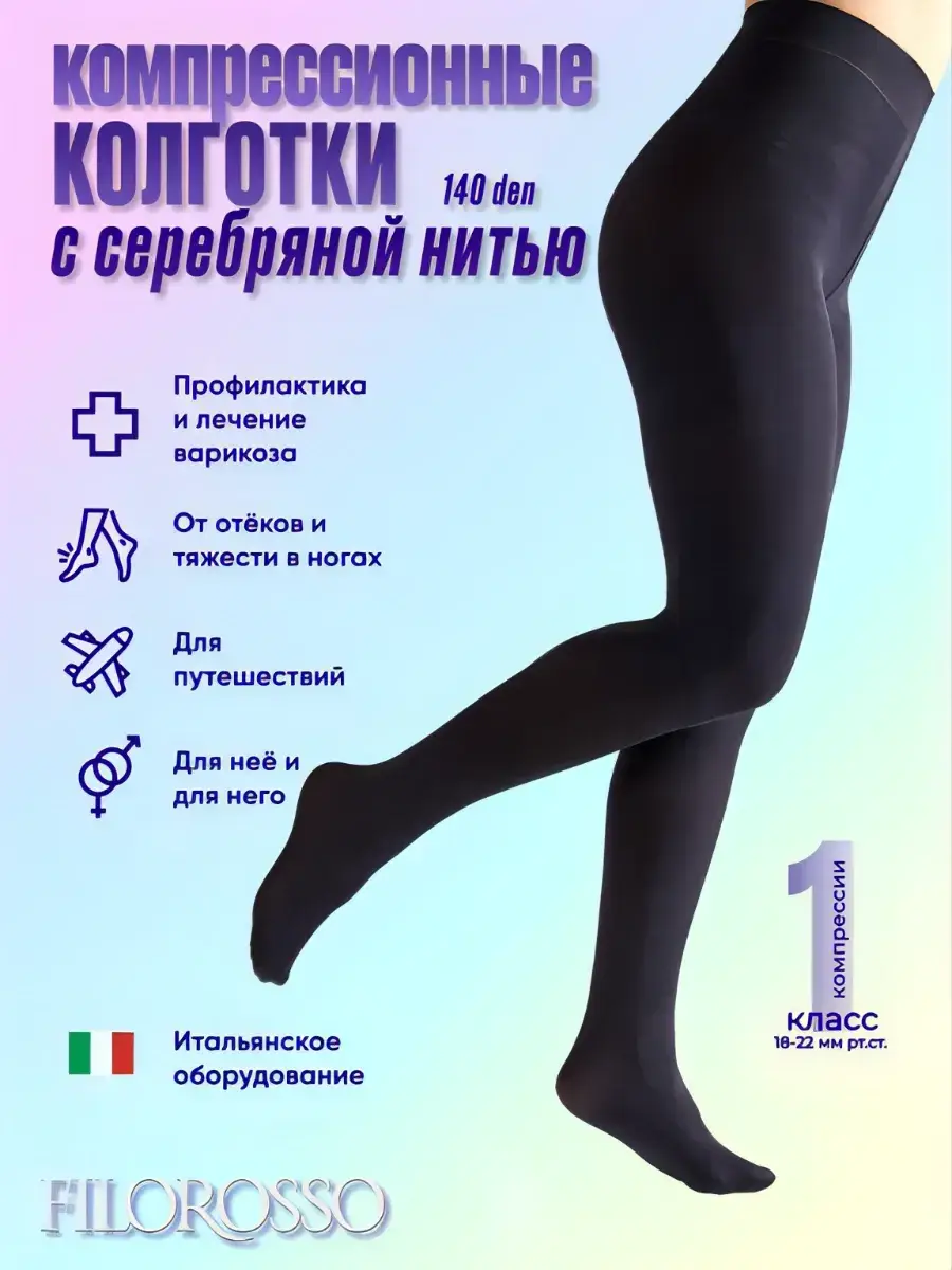 FILOROSSO Compression Tights Class 1 140 day Charcoal Black