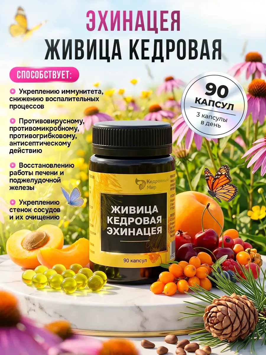 Cedar Resin Echinacea Capsules with Vitamin D3 and E, 90 Pack