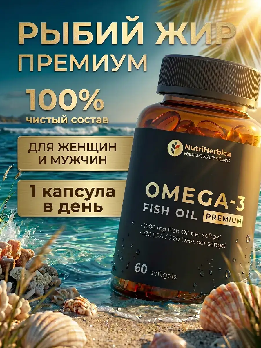 NutriHerbica Omega-3 Capsules 1000 mg, 3 Count